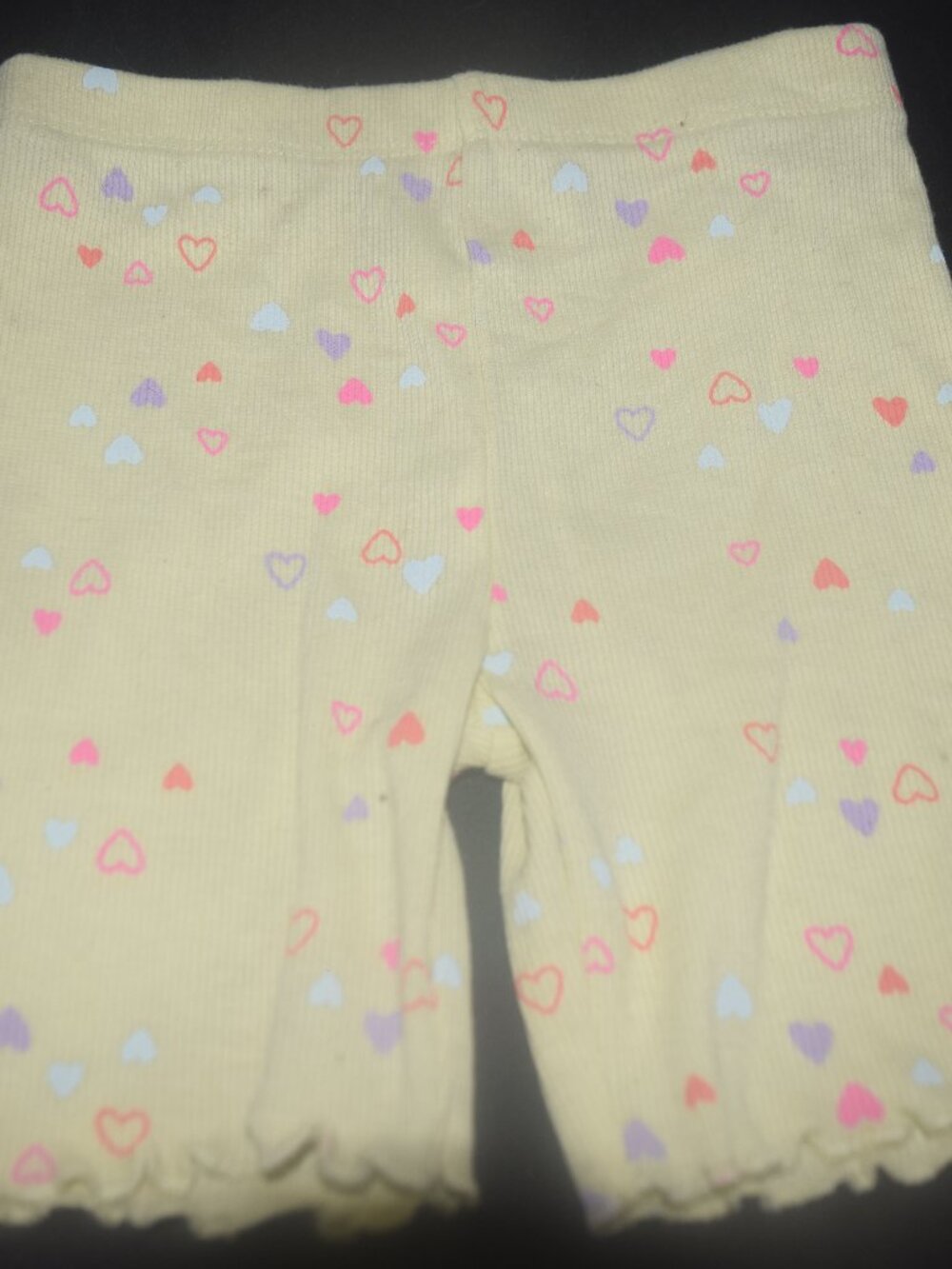 Girls Pastel Yellow Ribbed Heart Print Biker Shorts Lettuce Edge Size 4T